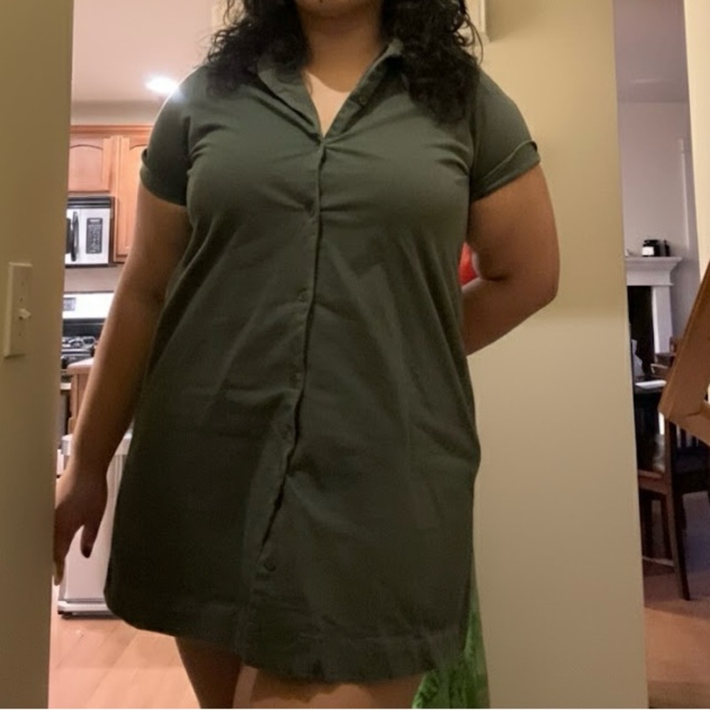 Frank & Oak Olive Green Mini Shirt Dress